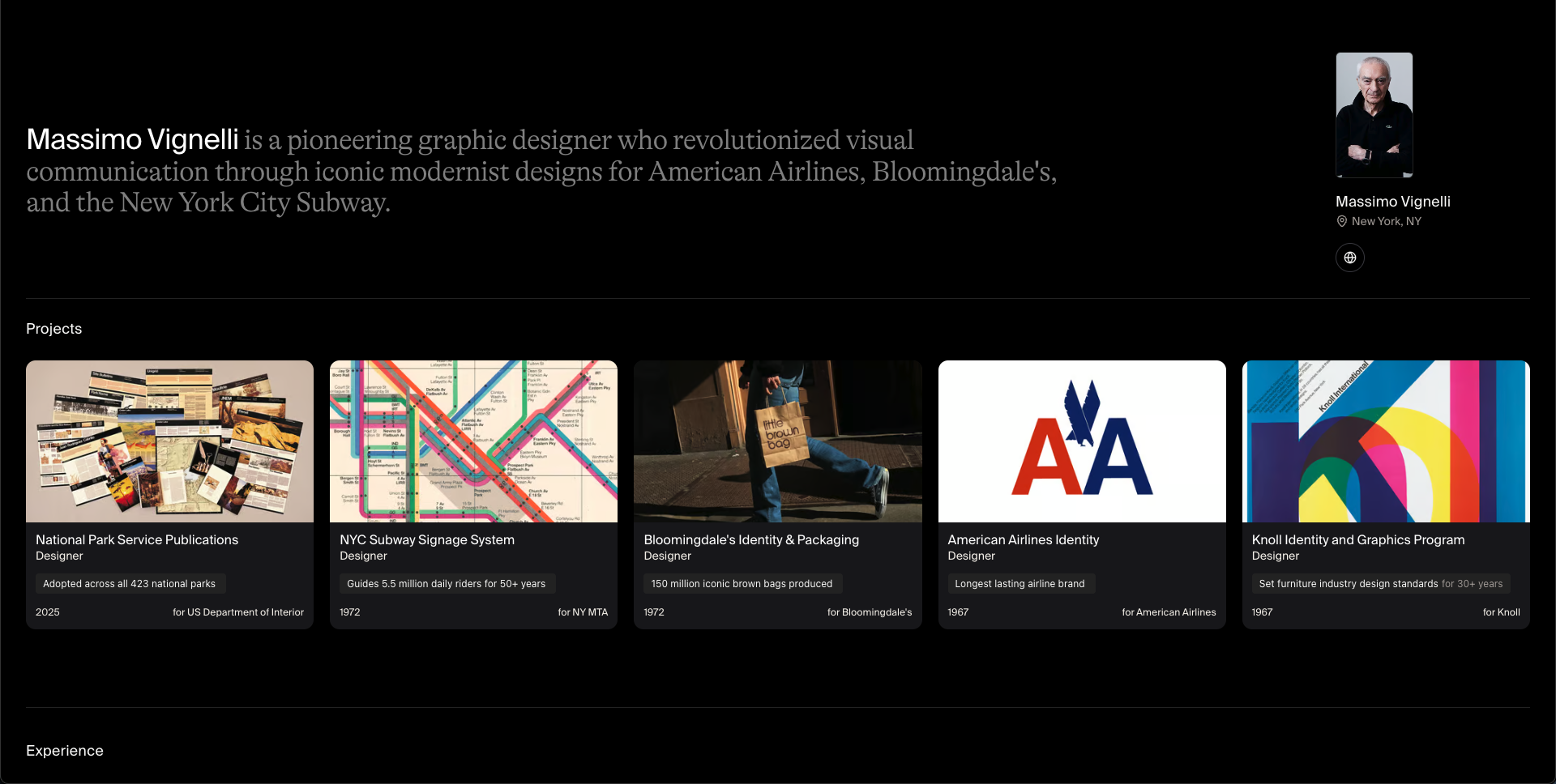 Example Profile | Massimo Vignelli